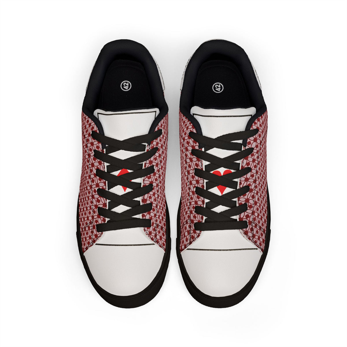 Pocket Aces Men's Low-Top Leather Sneakers (Red/Black)