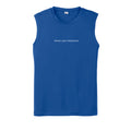 Black sleeveless t-shirt with minimalist white Pride and Presence text centered on the chest. - True Royal