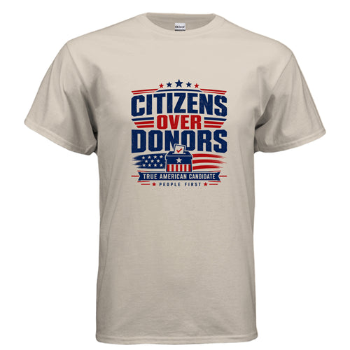 Citizens Over Donors True American Candidate patriotic political t-shirt design with ballot box and red white blue graphics